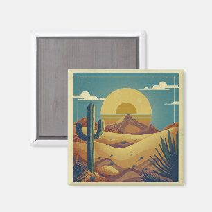Imán Ilustración del desierto de estilo boho vintage re