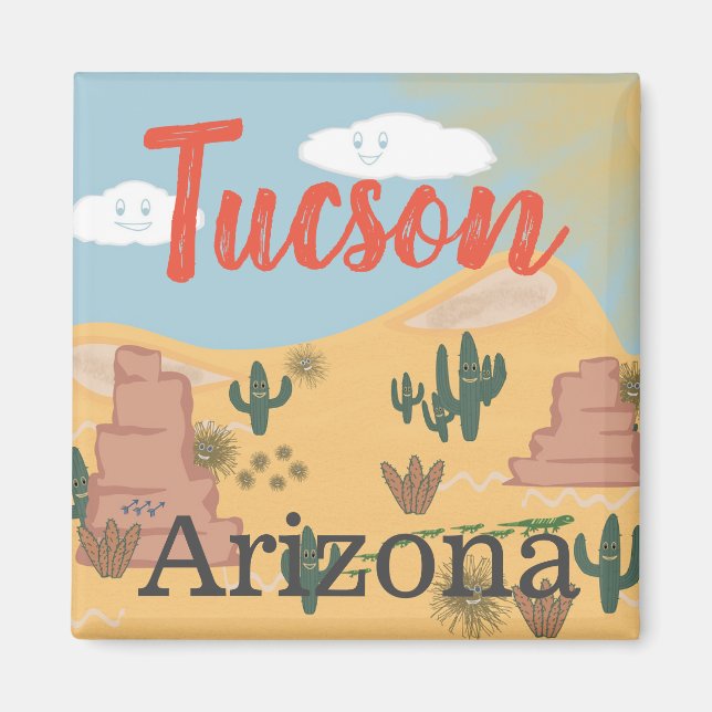 Imán Ilustracion del Desierto de Tucson Arizona (Frente)