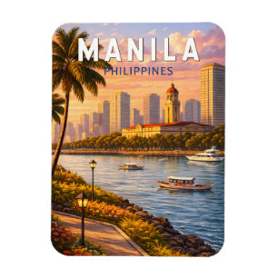 Imán Ilustración del horizonte de Manila Filipinas Arte