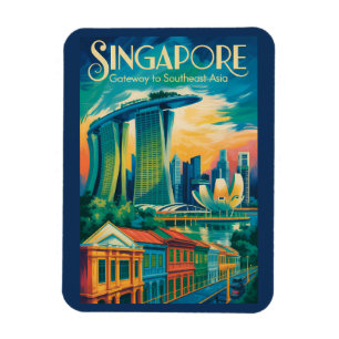 Imán Ilustración del horizonte de Singapur Arte de viaj
