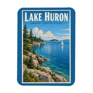 Imán Ilustración del lago Huron Arte de viaje vintage