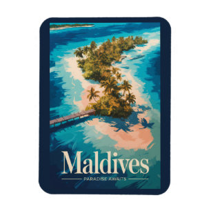 Imán Ilustración del paisaje de Maldivas Arte de viaje