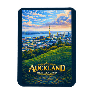 Imán Ilustración del paisaje urbano de Auckland Nueva Z