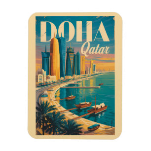 Imán Ilustración del paisaje urbano de Doha Qatar Arte