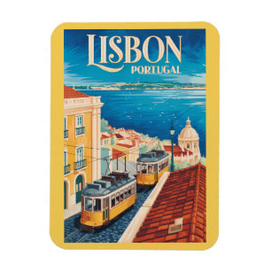 Imán Ilustración del paisaje urbano de Lisboa Portugal