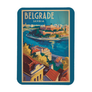 Imán Ilustración del río de Belgrado Serbia Arte de via