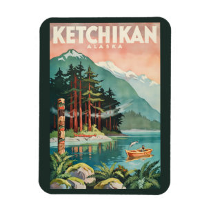 Imán Ilustración del río Ketchikan Alaska Arte de viaje