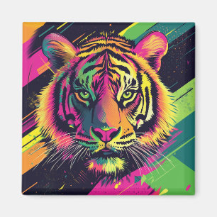 Imán Ilustracion del tigre de arte pop con colores de n