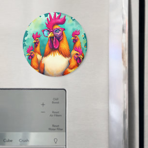 Imán Ilustración divertida de gallo hipster con arte po