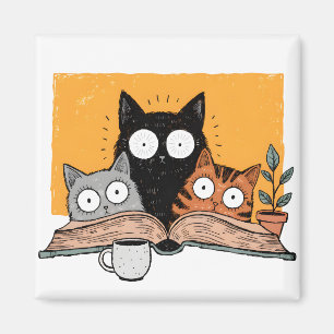 Imán Ilustración Divertida de Gatos Leyendo