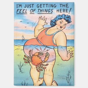 Imán Ilustración divertida de humor de playa vintage At