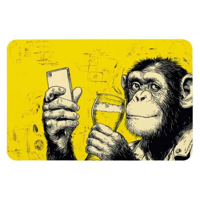 Imán Ilustración divertida de mono tomando selfie – Chi (Horizontal)