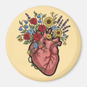 Imán Ilustración floral del corazón anatómico
