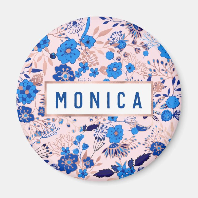 Imán Ilustracion Floral Rosa Azul Rubor de Azure M (Frente)