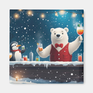 Imán Ilustracion Fun Festivo Polar Bear Bartender
