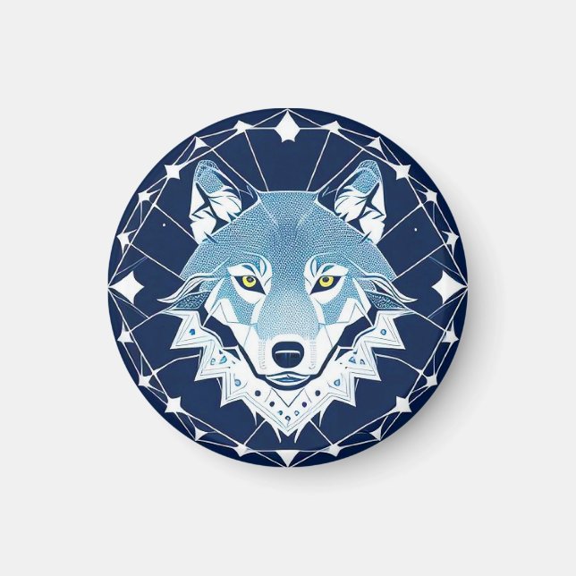 Imán Ilustración geométrica de un lobo (Frente)
