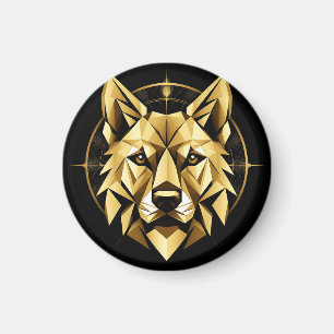 Imán Ilustración Geométrica del Lobo Dorado