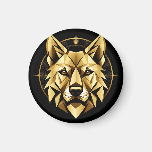 Imán Ilustración Geométrica del Lobo Dorado (Frente)