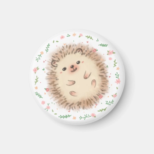 Imán Ilustracion Hedgehog & Flowers (Frente)