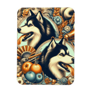 Imán Ilustracion Husky retro siberiano