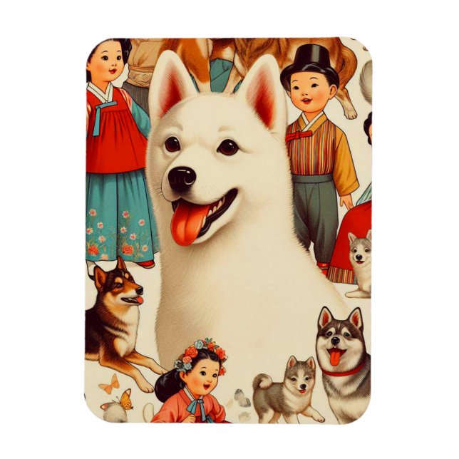 Imán Ilustracion Jindo coreano vintage (Vertical)