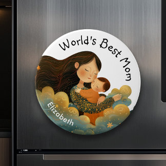 Imán Ilustracion lindo de madre e hijo | Día de la madr