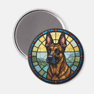 Imán Ilustracion Malinois con Estilo Vidrio Manchado de