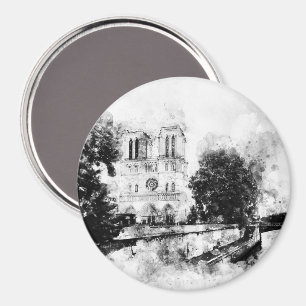 Imán Ilustracion monocromo de la catedral de Notre-Dame