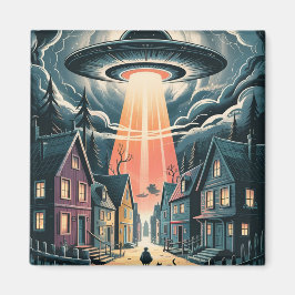 Imán Ilustración nocturna de abducción OVNI en la calle