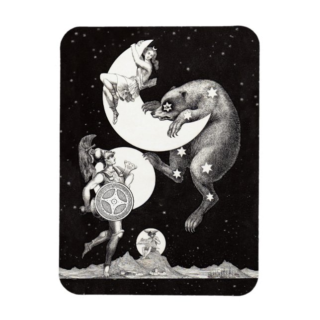 Imán Ilustracion nocturno del cielo celeste de la luna (Vertical)