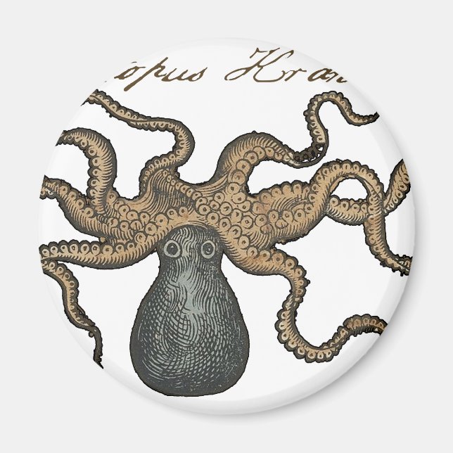 Imán Ilustracion Octopus Kraken Vintage (Frente)