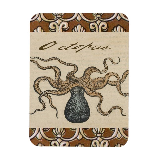 Imán Ilustracion Octopus Kraken Vintage (Vertical)