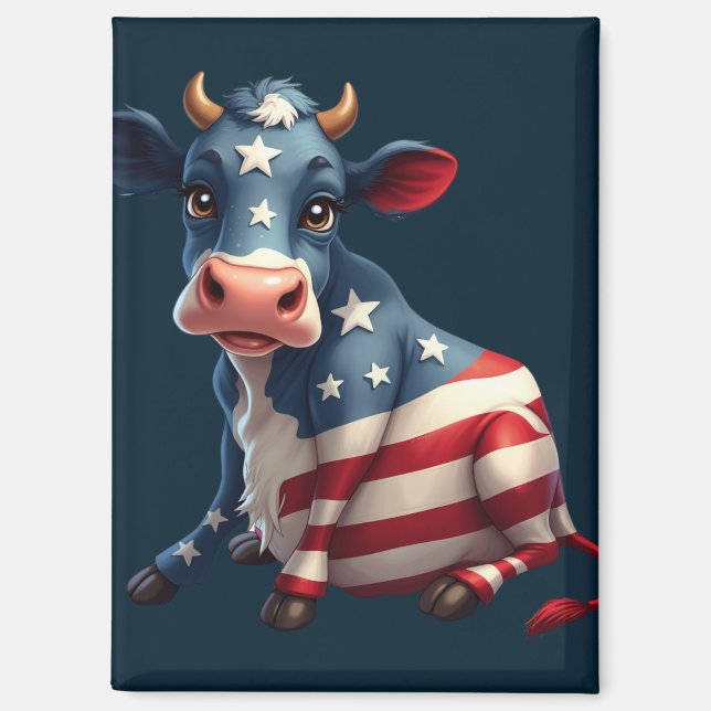Imán Ilustracion patriótico americano de vacas de bande (Anverso)