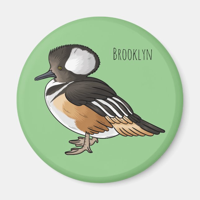 Imán Ilustracion personalizado de aves merganser con ca (Frente)