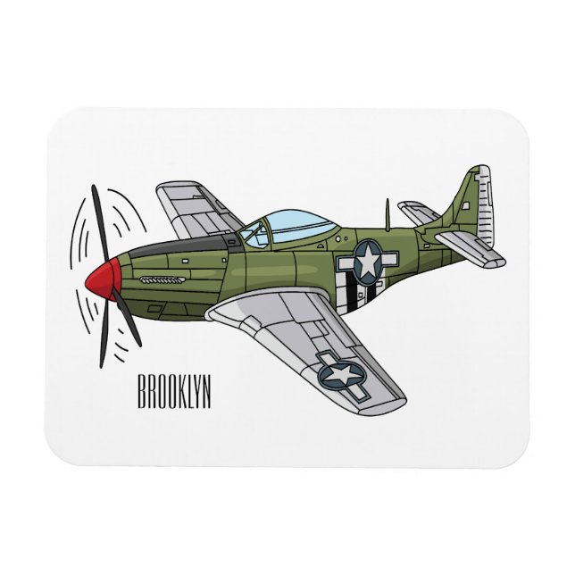 Imán Ilustracion personalizado de avión militar (Horizontal)