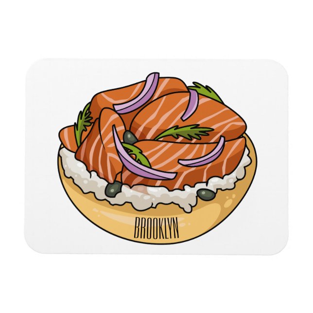 Imán Ilustracion personalizado de bagel de Salmon (Horizontal)