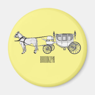 Imán ilustracion personalizado de caballos y carruajes 