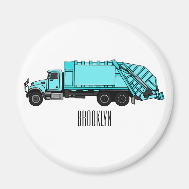 Imán Ilustracion personalizado de camión de basura (Frente)