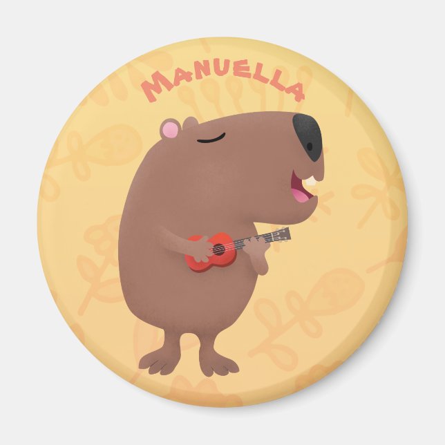 Imán Ilustracion personalizado de capybara ukulele cant (Frente)