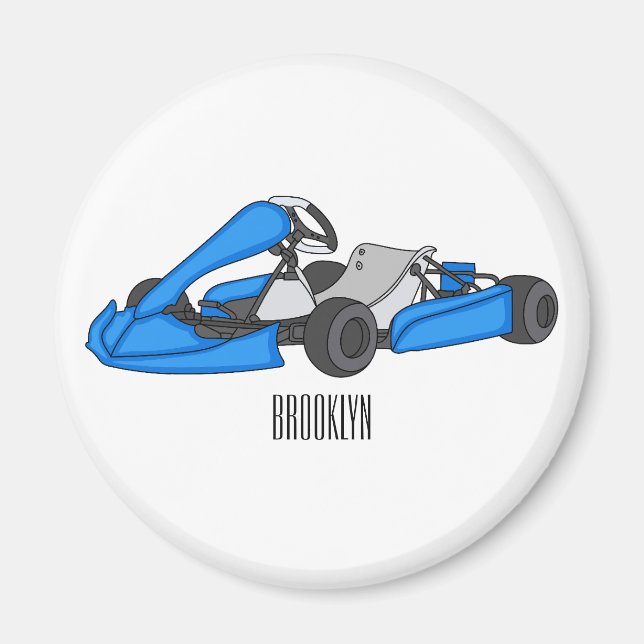 Imán Ilustracion personalizado de carreras de Kart (Frente)