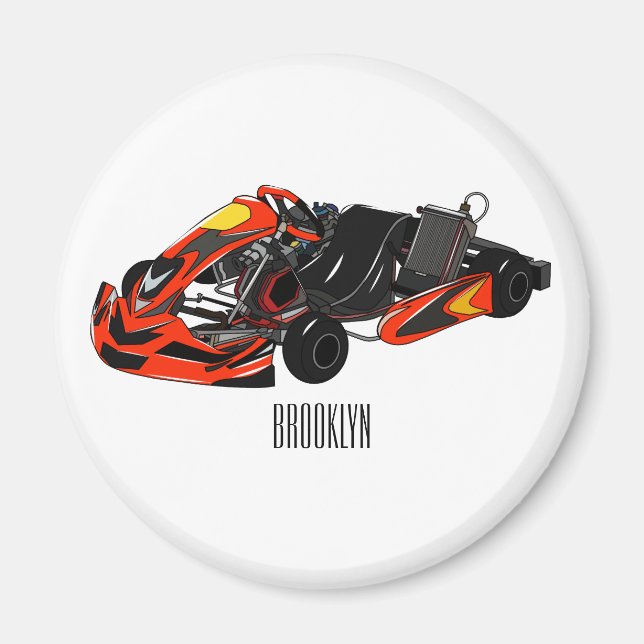 Imán Ilustracion personalizado de carreras de Kart (Frente)