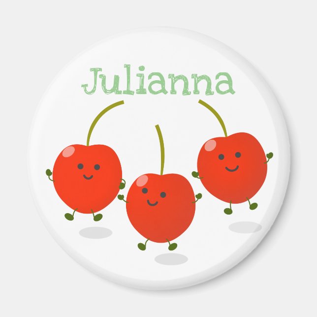 Imán Ilustracion personalizado de cerezas rojas alegres (Frente)