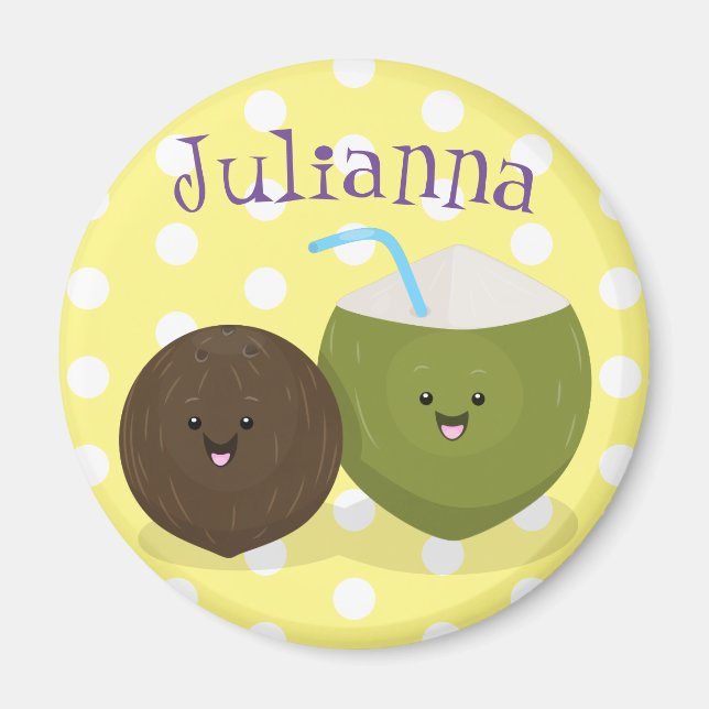 Imán Ilustracion personalizado de cocos kawaii alegres (Frente)