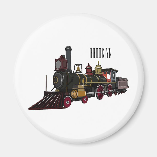 Imán Ilustracion personalizado de locomotora de vapor (Frente)