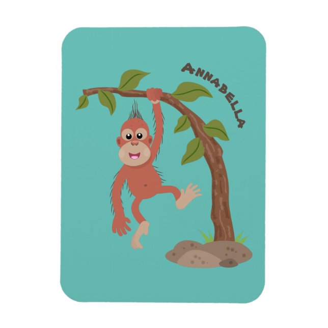 Imán Ilustracion personalizado de orangután bebé feliz (Vertical)