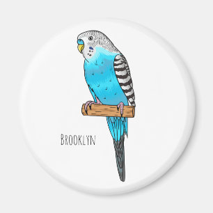 Imán Ilustracion personalizado de pájaro budgerigar azu