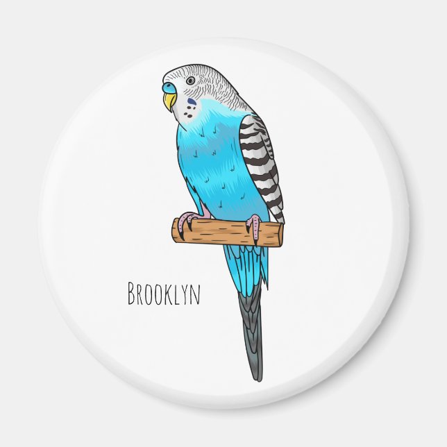 Imán Ilustracion personalizado de pájaro budgerigar azu (Frente)