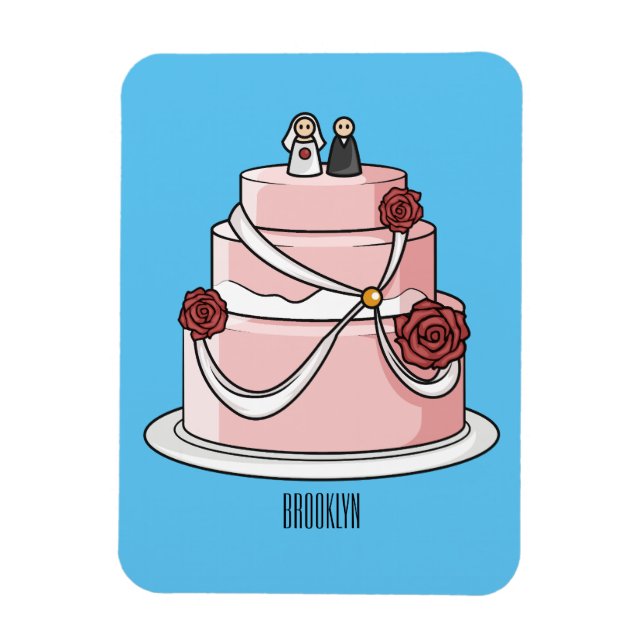 Imán ilustracion personalizado de pastel boda (Vertical)
