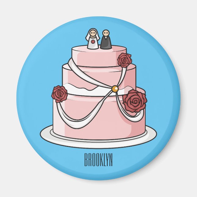 Imán ilustracion personalizado de pastel boda (Frente)