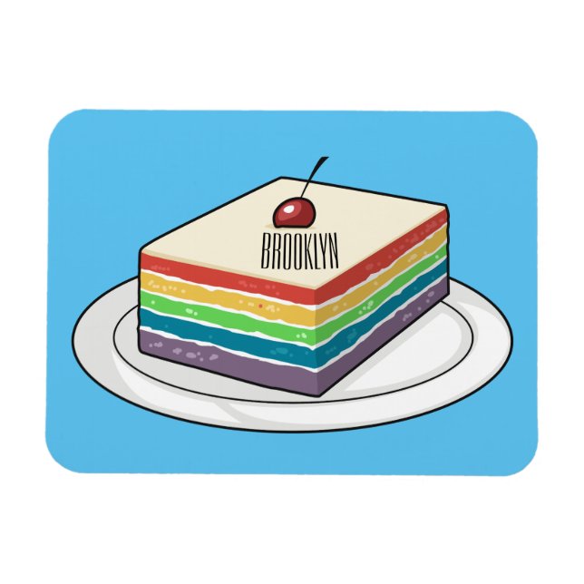 Imán Ilustracion personalizado de pastel de arcoiris (Horizontal)